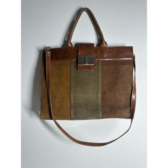 Gianni Chiarini Vintage Suede and Leather Messenger Three Snap Bag Pockets - Picture 1 of 15